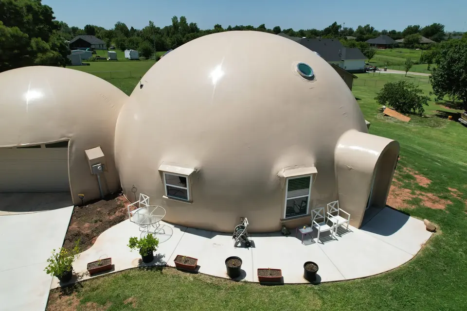 Aerial View of Primary and Garage Domes.